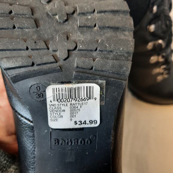 Bamboo Rattle Womens Faux Leather Lace Up Heels Ankle‎ Boots Size 9 Black - Picture 9 of 9